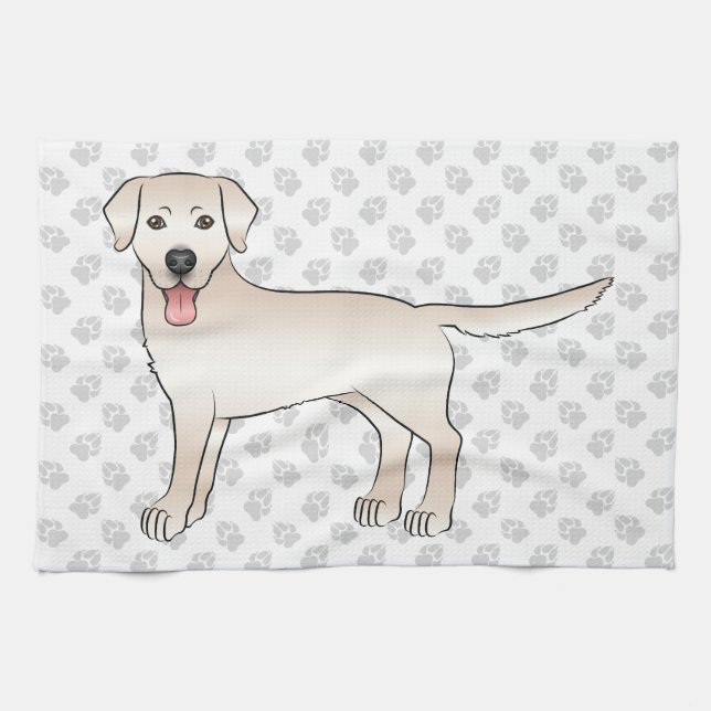 Cream Labrador Retriever Cartoon Dog Illustration Kitchen Towel (Horizontal)