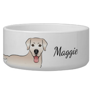 Cream Labrador Retriever Cartoon Dog &amp; Name Bowl