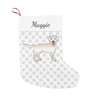 Cream Labrador Retriever Cartoon Dog &amp; Name Small Christmas Stocking