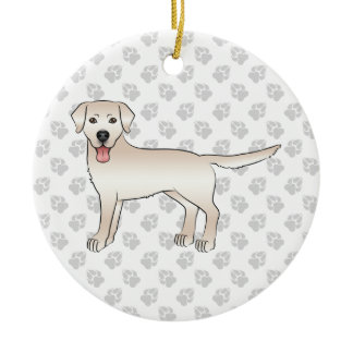 Cream Labrador Retriever Cartoon Dog &amp; Text Ceramic Ornament