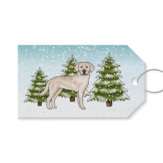 Cream Labrador Retriever Dog Blue Snowy Christmas Gift Tags