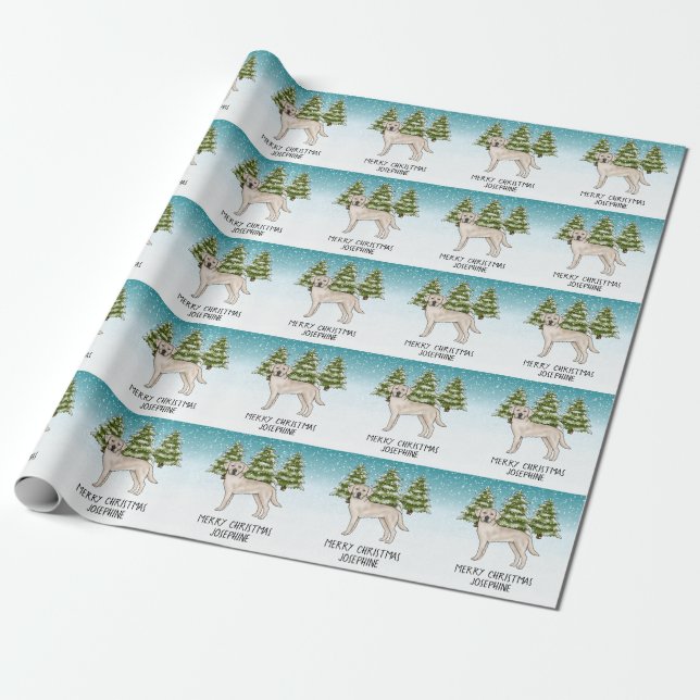Cream Labrador Retriever Dog Christmas Custom Text Wrapping Paper (Unrolled)
