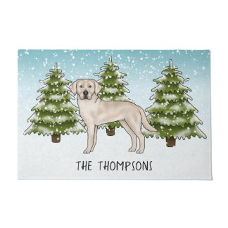 Cream Labrador Retriever Dog Custom Blue Christmas Doormat