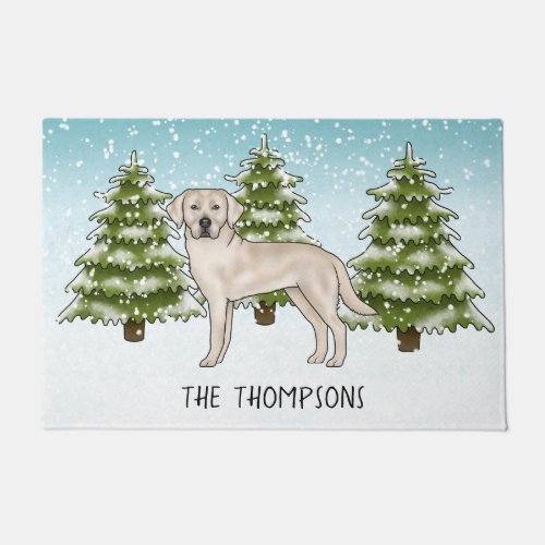 Cream Labrador Retriever Dog Custom Blue Christmas Doormat