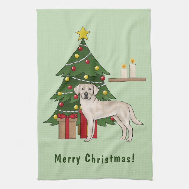 Cream Labrador Retriever Dog With Christmas Tree Kitchen Towel (Vertical)