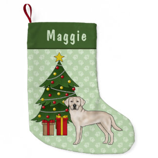 Cream Labrador Retriever Dog With Christmas Tree Small Christmas Stocking