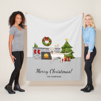 Cream Labrador Retriever - Festive Christmas Room Fleece Blanket
