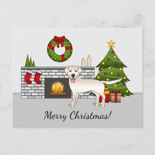 Cream Labrador Retriever _ Festive Christmas Room Postcard