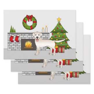 Cream Labrador Retriever - Festive Christmas Room Wrapping Paper Sheets