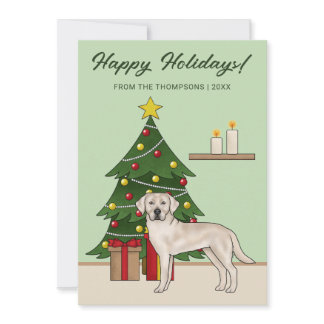 Cream Labrador Retriever Green Festive Christmas Holiday Card