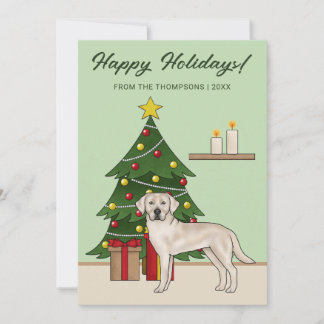 Cream Labrador Retriever Green Festive Christmas Holiday Card