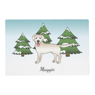 Cream Labrador Retriever In A Winter Forest &amp; Name Placemat