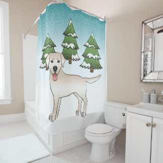 Cream Labrador Retriever In A Winter Forest Shower Curtain