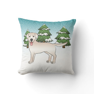 Cream Labrador Retriever In A Winter Forest Throw Pillow