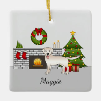 Cream Labrador Retriever In Festive Christmas Room Ceramic Ornament