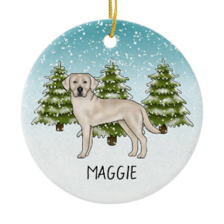 Cream Labrador Retriever Lab Custom Name Christmas Ceramic Ornament