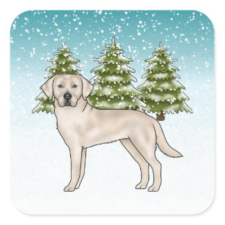 Cream Labrador Retriever Lab Dog Blue Christmas Square Sticker