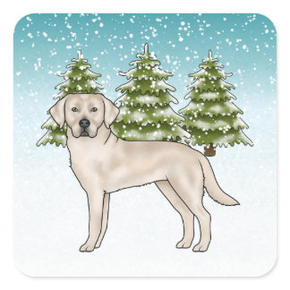 Cream Labrador Retriever Lab Dog Blue Christmas Square Sticker
