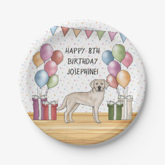 Cream Labrador Retriever Lab Dog Colorful Birthday Paper Plates