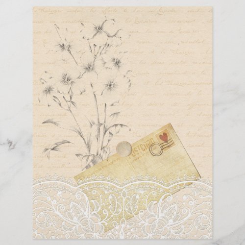 Cream  Lace Floral Scrapbook Paper