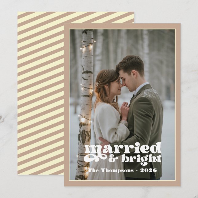 Cream & Latte Newlyweds Christmas Holiday Card (Front/Back)