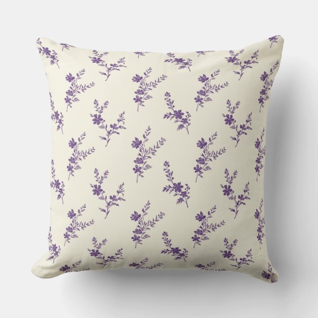 Cream & Lavender Blooms Throw Pillow (Front)