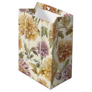 Cream Lavender Yellow Flowers Birthday Medium Gift Bag