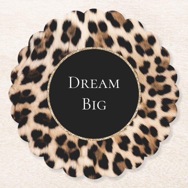 Cream Leopard Animal Birthday Paper Coaster (Front)