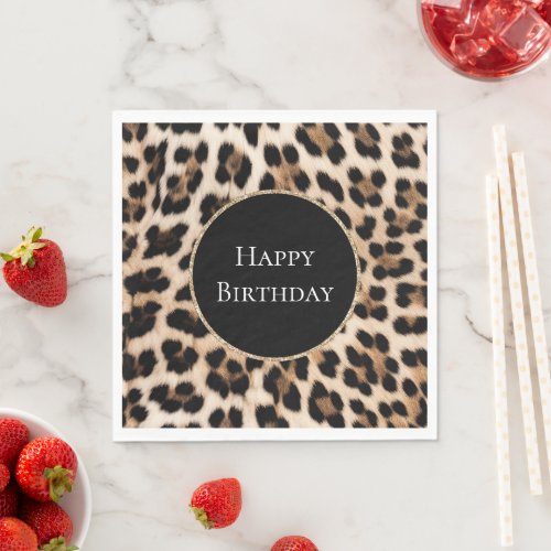 Cream Leopard Animal Gold Glitter Birthday Napkins