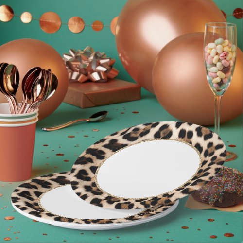 Cream Leopard Animal Gold Glitter Birthday Paper Plates