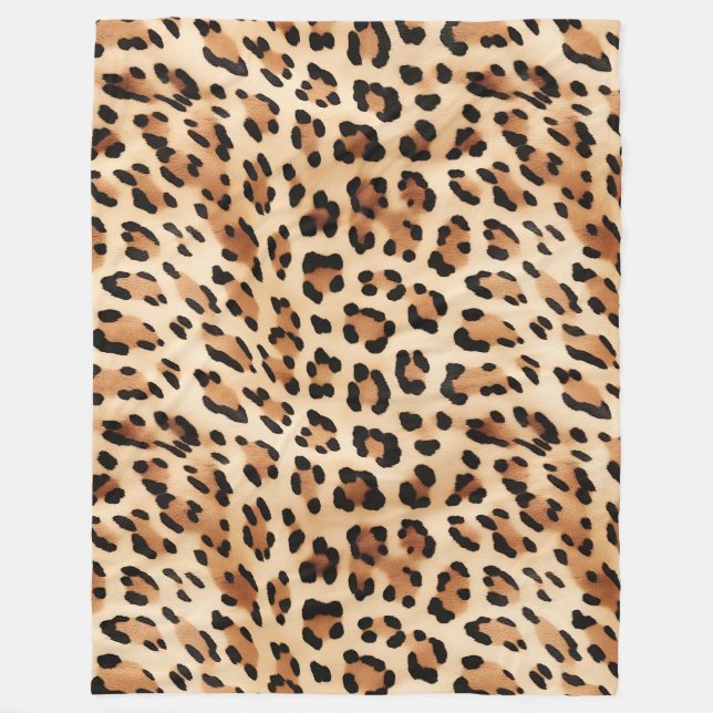 Cream Leopard Animal Print Fleece Blanket (Front)