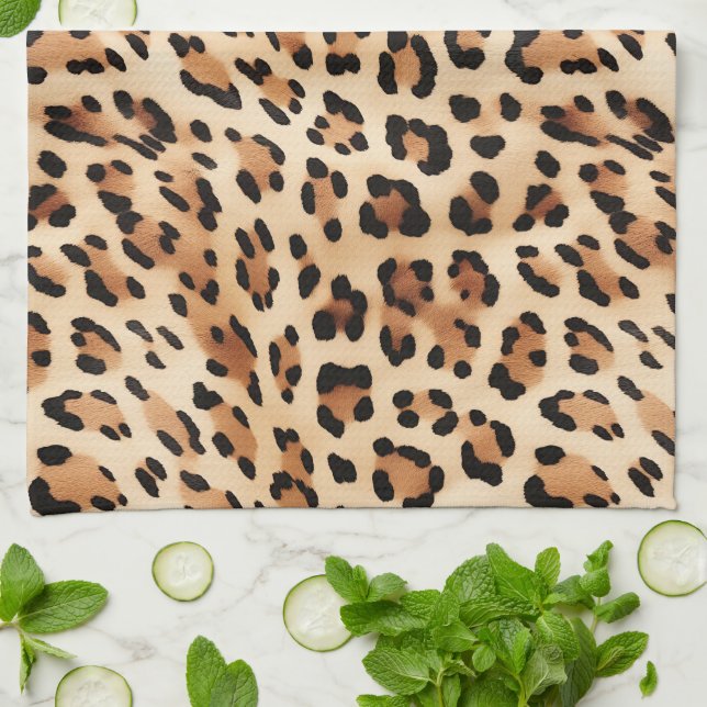Cream Leopard Animal Print Kitchen Towel (Folded)