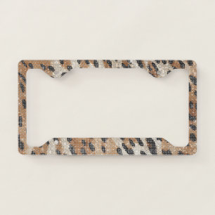 Cream Leopard Animal Print Sparkle License Plate Frame