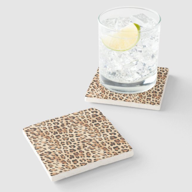Cream Leopard Animal Print Stone Coaster (Side)