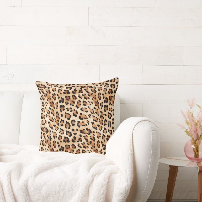 Cream Leopard Animal Print Throw Pillow (Couch)