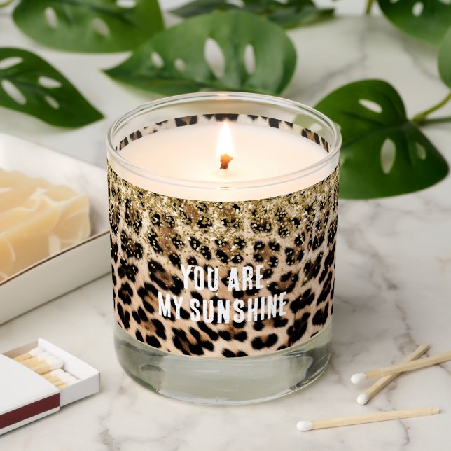 Cream Leopard Glam Gold Gitter Scented Candle (Lit)