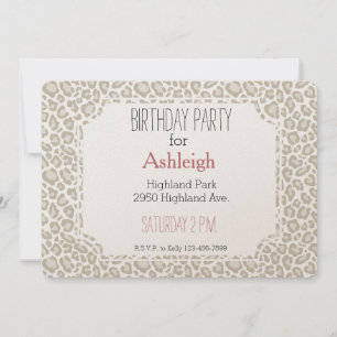 Cream Leopard Print birthday Invitation
