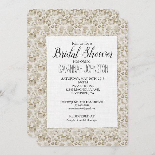 Cream Leopard Print Bridal Shower Invitation (Front/Back)