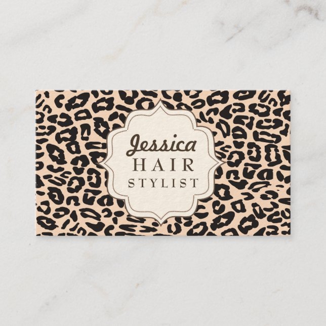 Cream Leopard Print Hair Stylist Appointment Cards (Front)