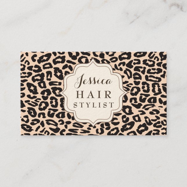 Cream Leopard Print Hair Stylist Appointment Cards (Front)