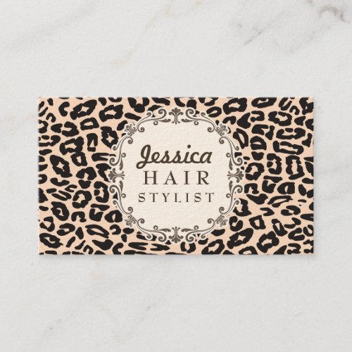 Cream Leopard Print Hair Stylist Appointment Cards