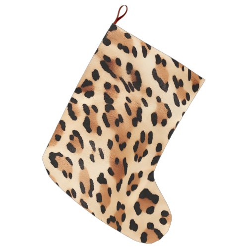 Cream Leopard Print Large Christmas Stocking