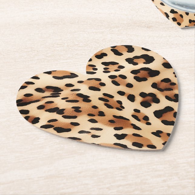 Cream Leopard Print Paper Coaster (Angled)