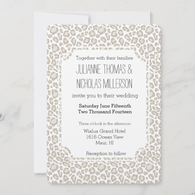 Cream Leopard Print Wedding Invitation (Front)