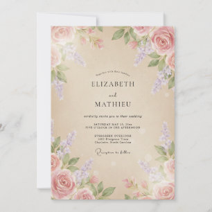 Cream Lilac Wisteria Wedding Invitation