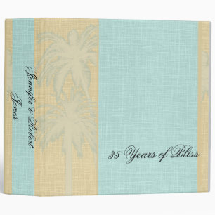 Cream Linen and Blue Palm Trees Anniversary Binder