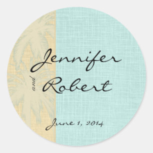 Cream Linen and Blue Palm Trees Envelope Seal
