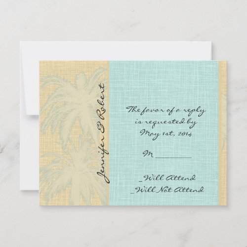 Cream Linen and Blue Palm Trees Response Card Invitation