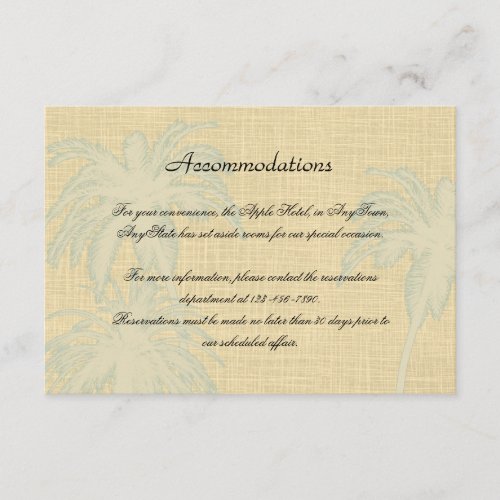 Cream Linen and Blue Palm Trees Wedding Insert Invitations