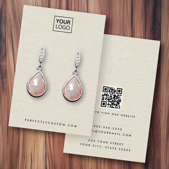 Cream linen look logo QR earring display card (Cream linen look logo QR earring display card)